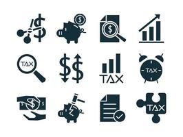 pacote de impostos definir ícones de estilo de silhueta vetor
