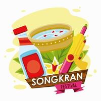 festa de celebração songkran com tigela e arma de água de brinquedo vetor