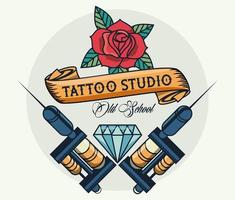 máquinas de estúdio de tatuagem com imagem artística de rosa vetor