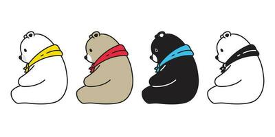 Urso vetor polar Urso desenho animado personagem ícone logotipo sentado cachecol ilustração rabisco
