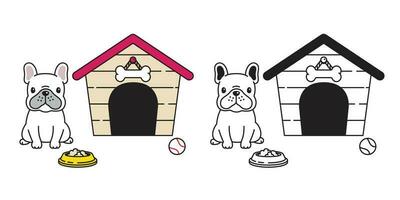 cachorro vetor francês buldogue casa bola tigela desenho animado personagem ícone logotipo ilustração