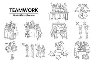 mão desenhado o negócio pessoas e trabalho em equipe dentro a local de trabalho dentro plano estilo ilustração para o negócio Ideias vetor