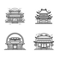mão desenhado vintage chinês ou japonês restaurante dentro plano linha arte estilo vetor