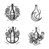 mão desenhado vintage vinho garrafa logotipo dentro plano linha arte estilo vetor