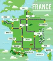 desenho animado vetor mapa do França. viagem ilustração com francês a Principal cidades.