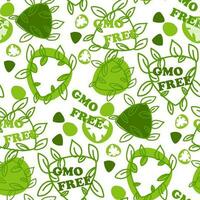 desatado vetor padronizar OGM livre. não transgênico, orgânico, ecologicamente correto, limpar, natural produtos. cor ilustração, tons do verde. impressão em têxteis e papel, para cartazes, embalagem do bens