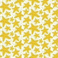 desatado vetor padronizar com fofa amarelo estrela do Mar. crianças marinho ilustração. verão desenhado à mão fundo para embalagem, invólucro papel, bandeira, imprimir, cartão postal, presente, tecido, cartão postal, têxtil