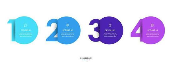 modelo de design de rótulo infográfico vetorial com ícones e 4 opções ou etapas. pode ser usado para diagrama de processo, apresentações, layout de fluxo de trabalho, banner, fluxograma, gráfico de informações. vetor