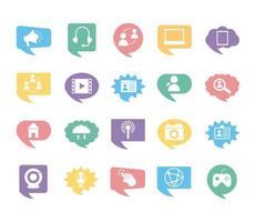 vinte ícones de coleção de conjunto de marketing de mídia social vetor