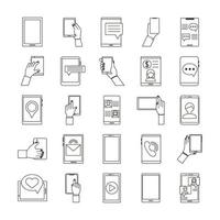 pacote de vinte e cinco dispositivos smartphones conjunto de ícones de coleção vetor