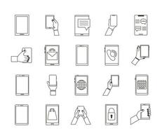 pacote de vinte dispositivos smartphones conjunto de ícones de coleção vetor