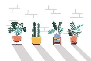 definir ícones de plantas caseiras em vasos de estilo escandinavo vetor