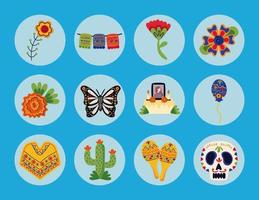 pacote de ícones de estilo simples mexicano vetor