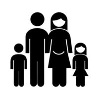 família, pais, casal, filha e filho, figuras, estilo silhueta, ícone vetor