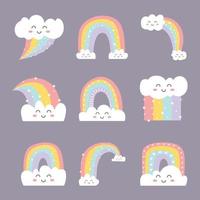 conjunto de ícones de personagem doodle fofo arco-íris vetor
