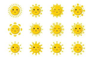 conjunto de ícones de sol cartoon vetor