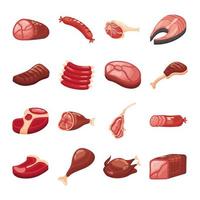 conjunto de ícones de corte de carne vetor