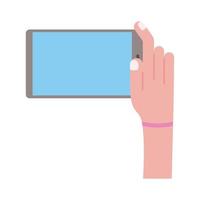 ícone de estilo plano horizontal de levantamento de mão de smartphone vetor