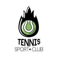 esporte de tênis com bola com chama e linha de letras e ícone de estilo de preenchimento vetor