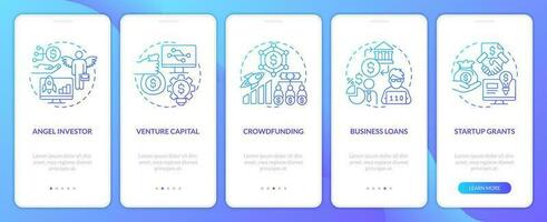 tecnologia comece financiamento opções azul gradiente onboarding Móvel aplicativo tela. isto passo a passo 5 passos gráfico instruções com linear conceitos. interface do usuário, ux, gui modelo vetor