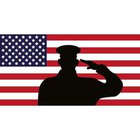 silhueta de oficial militar com bandeira dos EUA vetor