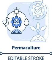 permacultura luz azul conceito ícone. sustentável ecossistema para plantas. jardinagem abstrato idéia fino linha ilustração. isolado esboço desenho. editável acidente vascular encefálico vetor