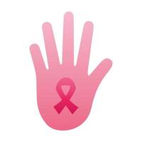 mão com fita rosa ícone de estilo de silhueta de câncer de mama vetor