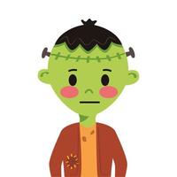garotinho com personagem disfarçado de Frankenstein vetor