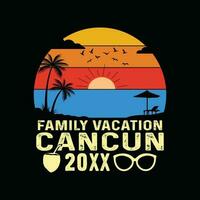 Cancun de praia retro camiseta, México de praia vintage retro pôr do sol camiseta projeto, família de praia férias, feriado verão período de férias camisa, Década de 1970 colorida retro camisa, horário de verão recordações juntos camisa vetor