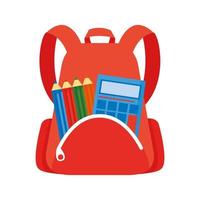 bolsa escolar com calculadora e lápis de cores ícone de estilo simples vetor