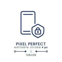 Móvel dispositivo segurança linear Área de Trabalho ícone. Smartphone privacidade. digital segurança. pixel perfeito 128x128, esboço 4 px. gui, ux Projeto. isolado do utilizador interface elemento para local na rede Internet. editável acidente vascular encefálico vetor
