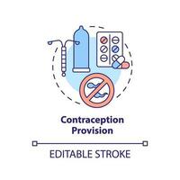 contracepção provisão conceito ícone. contraceptivo método. nascimento ao controle. reprodutivo saúde. sexual cuidados de saúde abstrato idéia fino linha ilustração. isolado esboço desenho. editável acidente vascular encefálico vetor