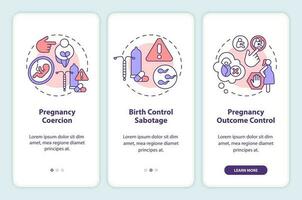 reprodutivo coerção onboarding Móvel aplicativo tela. doméstico violência passo a passo 3 passos editável gráfico instruções com linear conceitos. interface do usuário, ux, gui modelo vetor