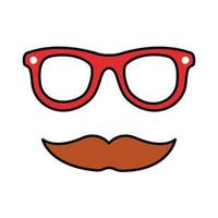 linha hipster de bigode e óculos e ícone de estilo de preenchimento vetor