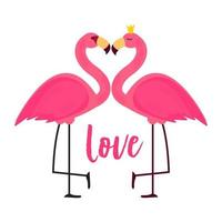 flamingo rosa fofo em ilustração vetorial de fundo de amor