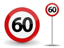 limite de velocidade do sinal de estrada vermelho redondo 60 quilômetros por hora vetor