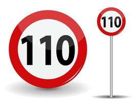 limite de velocidade do sinal de estrada vermelho redondo 110 quilômetros por hora vetor