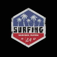 ilustração surfar e surfar dentro Califórnia, Malibu. vintage Projeto. tipografia, camiseta gráficos, poster, bandeira, folheto, cartão postal vetor
