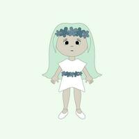 vetor imagem do uma menina com turquesa cabelo, dentro uma branco vestir, com flores dentro dela cabelo e em dela vestir.