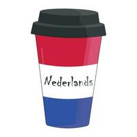 café copo com uma bandeira Holanda. vetor