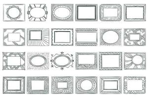 mão desenhado cenário quadros. esboço quadro, rabisco estilo foto e arte espelho quadros vetor conjunto