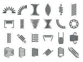 Primavera bobinas. metal espiral molas, metálico bobina e linear espirais silhueta vetor ícone conjunto