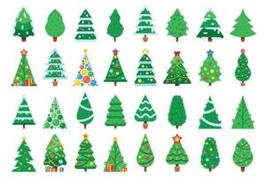 Natal árvores decorado Novo ano árvore, verde abeto e presente caixa debaixo natal árvore plano vetor ilustração conjunto