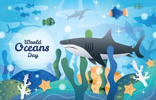 Dia mundial dos oceanos com modelo de fundo de tubarão vetor