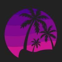 verão praia, Palma árvore, retrô, silhueta logotipo vetor ilustração
