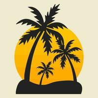 verão praia, Palma árvore, retrô, silhueta logotipo vetor ilustração