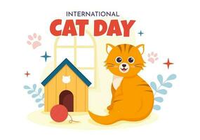 internacional gato dia vetor ilustração em agosto 8 com gatos animais amor celebração dentro plano desenho animado mão desenhado fundo modelos