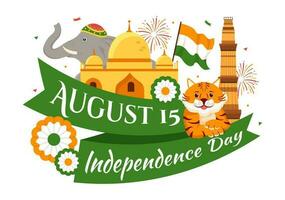 feliz independência dia Índia vetor ilustração em 15 agosto com indiano bandeira dentro plano desenho animado mão desenhado celebração fundo modelos