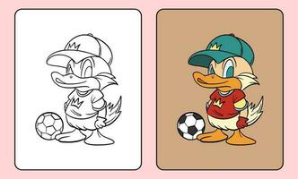 coloração bola mascote com Pato personagem vestindo uma chapéu vetor
