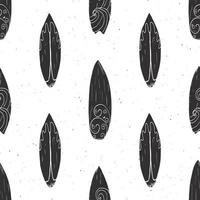 pranchas de surf padrão sem emenda esboço desenhado à mão fundo desenho tipografia ilustração vetorial monocromática vetor